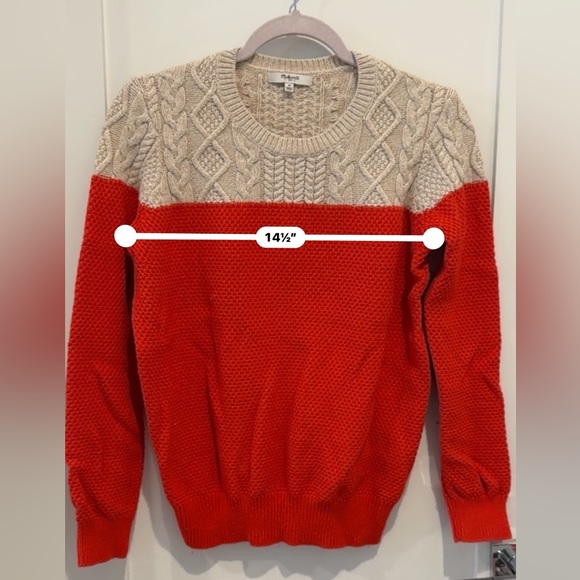 Madewell red Cream Color Block Cable Knit Sweater size Medium M. Y2K - Picture 5 of 8